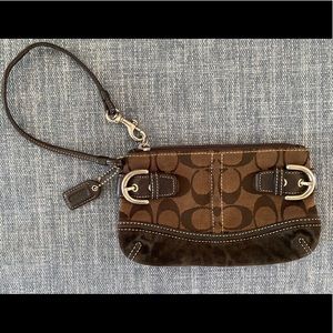 Coach Classic wristlet, double stitch brown suede